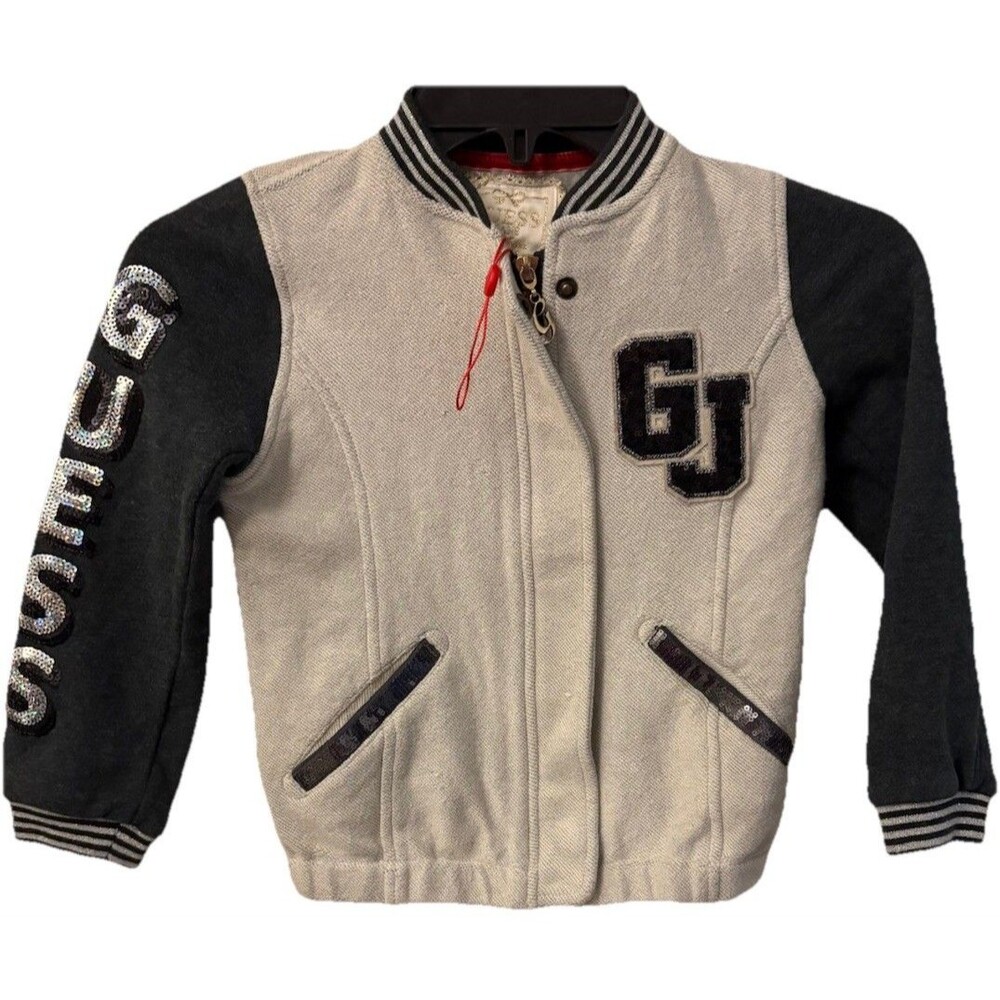 GUESS JEANS GIRLS varsity Logo Jacket Coat Sparkle Sequin Stylish Youth Wear 4/5